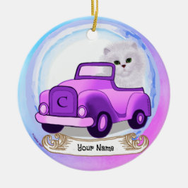 Ornamento De Cerâmica Gato Persa Dirigindo Carro