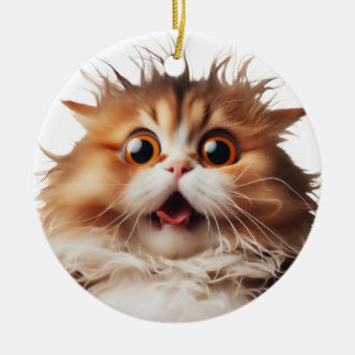 ORNAMENTO DE CERÂMICA GATO PERSO FUNNY SURPRESO ROSTO DE GATO