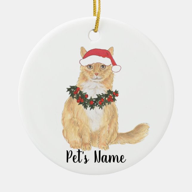 Ornamento De Cerâmica Gato Personalizado Maine Coon (Laranja) (Frente)
