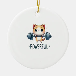 Ornamento De Cerâmica Gato Poderoso Levantando Pesos, Arte de Gatinho Fo