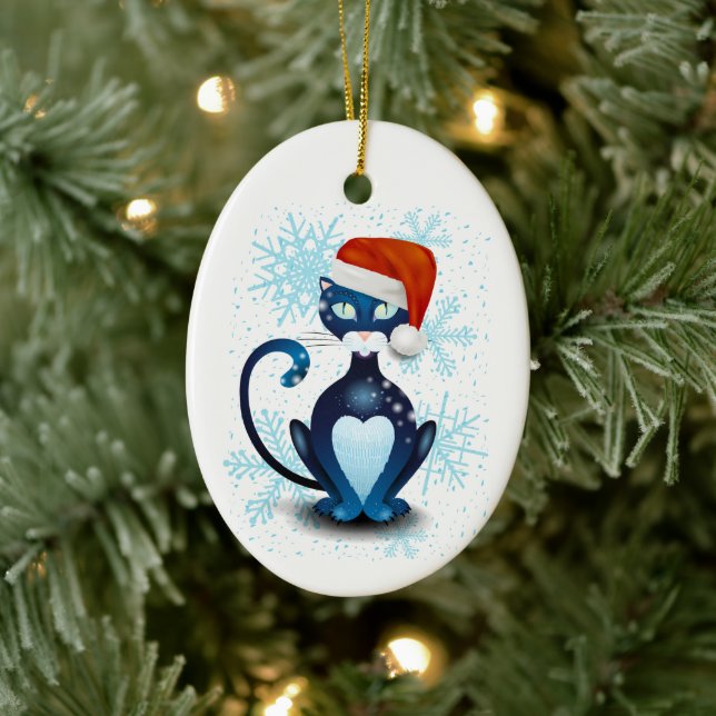 Ornamento De Cerâmica Gato Preto com Cabra Papai noel (Árvore)
