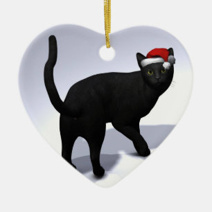 Ornamento De Cerâmica Gato Preto com Chapéu do Pai Natal