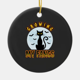 Ornamento De Cerâmica Gato Preto de Halloween Crescendo Meus Dentes Desi