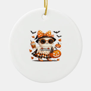 Ornamento De Cerâmica Gato Preto Fofo com Chapéu de Bruxa � Kawaii Hallo