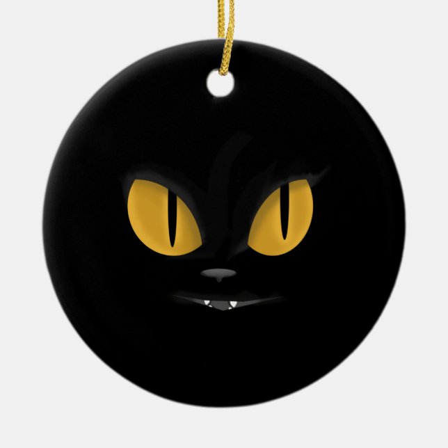 Ornamento De Cerâmica Gato Preto Maciço Bonito com Presas (Frente)
