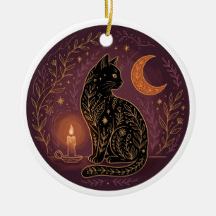 Ornamento De Cerâmica Gato Preto Místico Celestial Witchy Halloween Góth