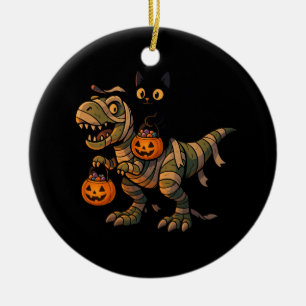 Ornamento De Cerâmica Gato Preto Montando Múmia T-Rex – Dino Fofo de Hal