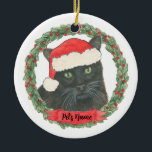 Ornamento De Cerâmica Gato Preto Personalizado<br><div class="desc">Faça a lista legal este ano com um ornamento personalizado do seu doce gato preto! Para os presentes mais doces,  emparelhe-o com um impressão de arte correspondente ou outro item da minha coleção!</div>