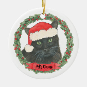 Ornamento De Cerâmica Gato Preto Personalizado