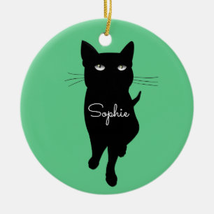 Ornamento De Cerâmica Gato preto personalizado nome presente