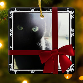 Ornamento De Cerâmica Gato Preto Primeiro Natal Moldura para Foto de Ani