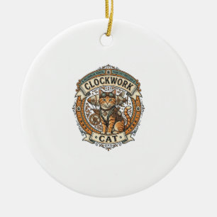 Ornamento De Cerâmica Gato Relógio Gato Steampunk Antigo Arte Vetorial C