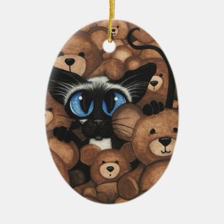 Ornamento De Cerâmica Gato Siamês Abraço de Urso de Teddy por BiHrLe