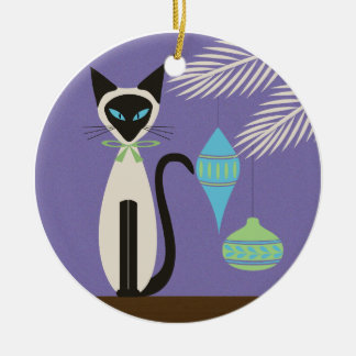Ornamento De Cerâmica Gato Siamês de Férias em Meados do Século com Enfe