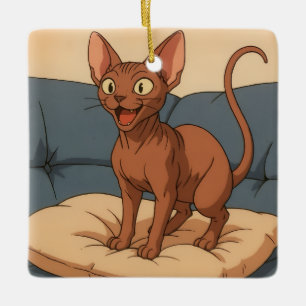 Ornamento De Cerâmica Gato Sphynx