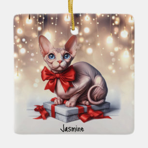Ornamento De Cerâmica Gato Sphynx Natal