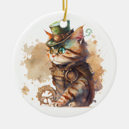 Ornamento De Cerâmica Gato Steampunk