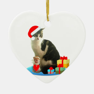 Ornamento De Cerâmica gato tabby de Natal e anjo fofo