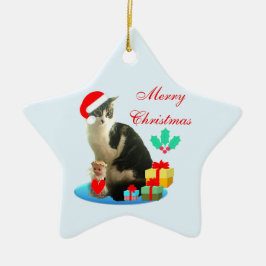Ornamento De Cerâmica gato tabby de Natal, pequeno anjo & presentes