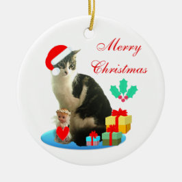 Ornamento De Cerâmica gato tabby de Natal, pequeno anjo & presentes