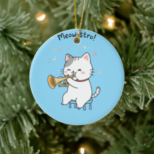 Ornamento De Cerâmica Gato Trombeteiro Engraçado – Jazz Felino Fofo