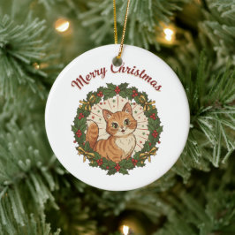 Ornamento De Cerâmica Gato Vintage Feliz Natal Gato Retro