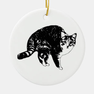 Ornamento De Cerâmica Gato Xadrez Luz da Árvore Charme