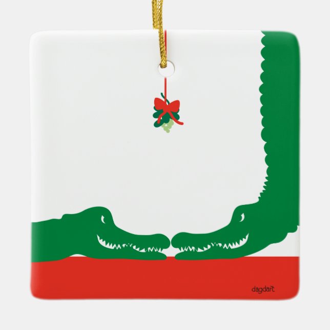 Ornamento De Cerâmica Gator Christmas Kiss (Frente)