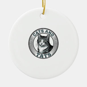 Ornamento De Cerâmica Gatos Antigos e Tatuagens Gravação Design de Gato_