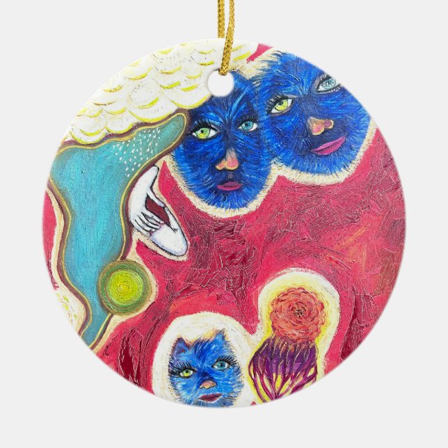 Ornamento De Cerâmica gatos azuis (Frente)