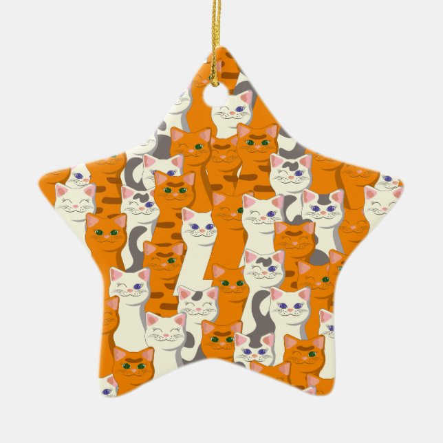 Ornamento De Cerâmica Gatos brancos e gengibres padrão olhos verdes olho (Frente)