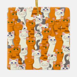 Ornamento De Cerâmica Gatos brancos e gengibres padrão olhos verdes olho