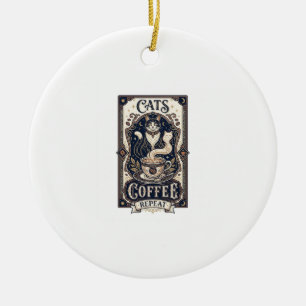 Ornamento De Cerâmica Gatos Café Repetir Gato Café Arte Vetorial Vintage