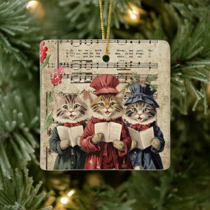 Ornamento De Cerâmica Gatos Cantando Música de Natal