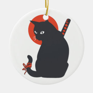 Ornamento De Cerâmica Gatos como Guerreiro Samurai - Escolher cor de fun