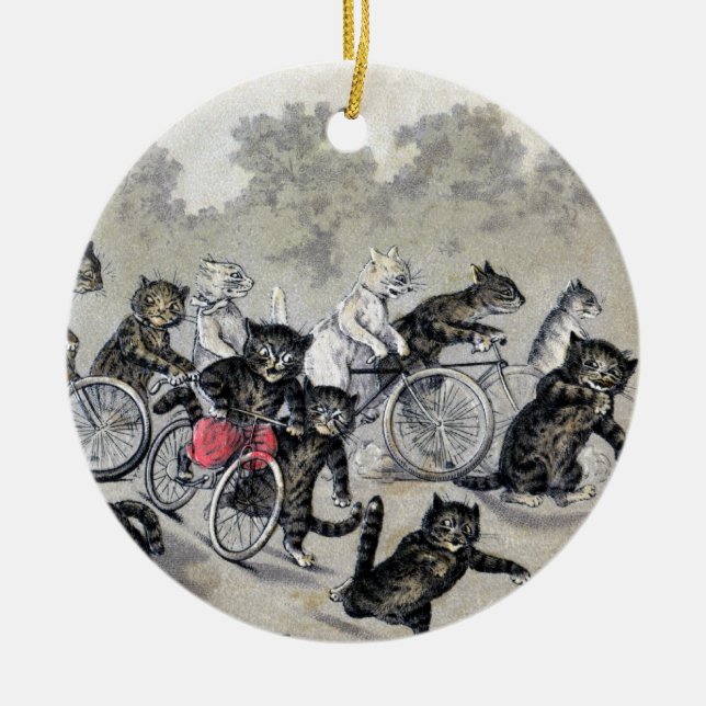 Ornamento De Cerâmica Gatos da equitação da bicicleta (Frente)