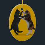 Ornamento De Cerâmica Gatos Dançantes Doce<br><div class="desc">a cor de fundo pode ser alterada: PERSONALIZE IT - EDIT - BACKGROUND,  dançarinos maravilhosos que desfrutam de uma dança antiquada como foxtrott,  rumba,  samba ou tango</div>