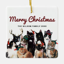 Gatos de aquarela festivos e bonitos Feliz Natal