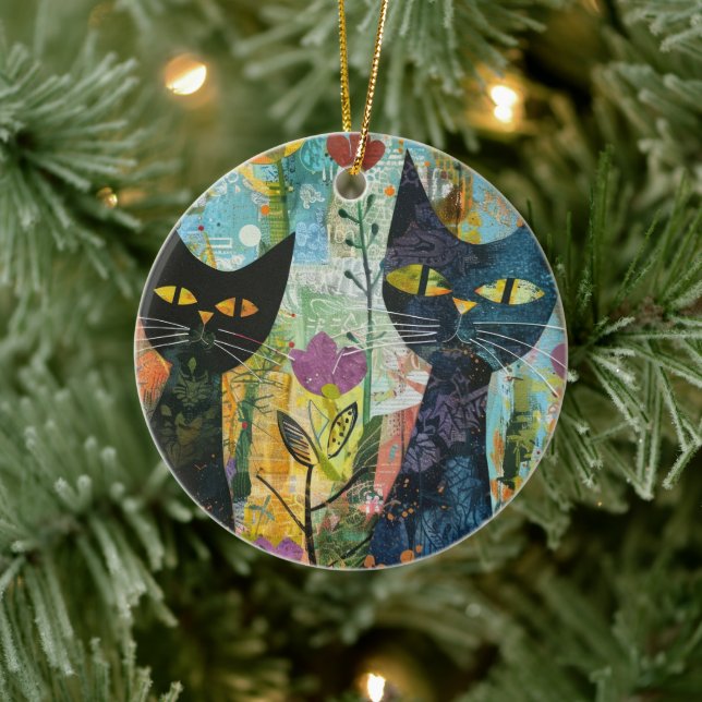 Ornamento De Cerâmica Gatos De Boho Watercolor - Arte Felina Terrestre ( (Árvore)