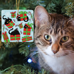 Ornamento De Cerâmica Gatos De Caixa De Natal