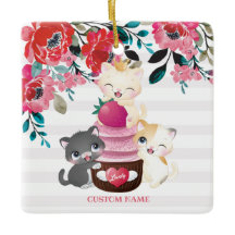 Gatos de Desenho Animado Floral Caprichoso Cupcake