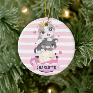 Ornamento De Cerâmica Gatos de Desenho Animado Fofos Empilhados Listras 