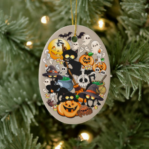 Ornamento De Cerâmica Gatos de Halloween Festa Divertida
