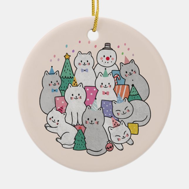 Ornamento De Cerâmica Gatos de Natal (Frente)