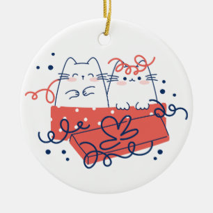 Ornamento De Cerâmica Gatos de Natal em caixa/presente