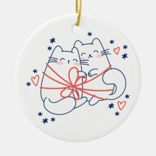 Ornamento De Cerâmica Gatos de Natal Embalados no Amor
