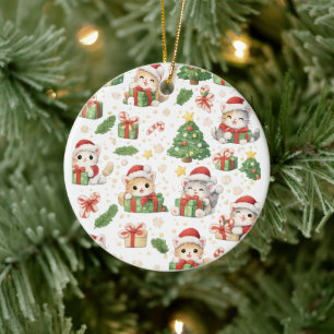 Ornamento De Cerâmica Gatos de Natal & Padrão de Presentes
