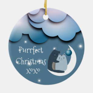 Ornamento De Cerâmica Gatos de Natal Perfeitos na Lua Personalizado