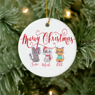 Ornamento De Cerâmica Gatos de Natal personalizados