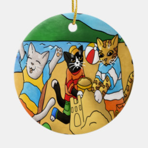 Ornamento De Cerâmica Gatos de Verão